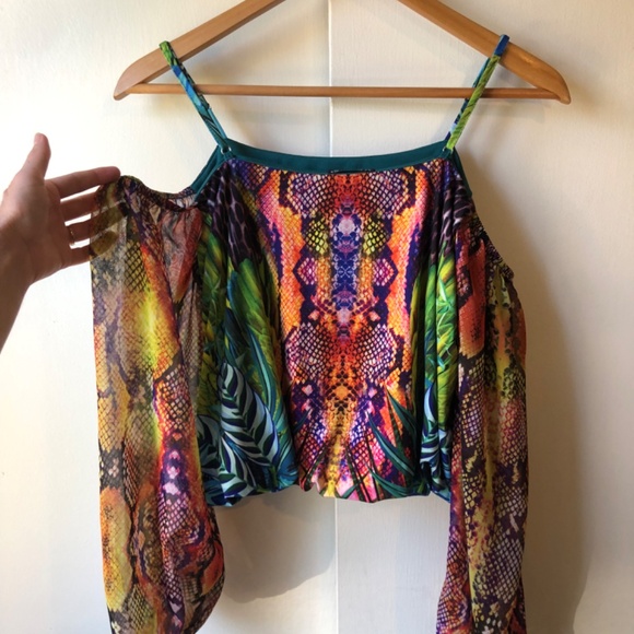 Venus Medium Off Shoulder Womens Flowey Long Sleeve Open Snake Print - Picture 2 of 10